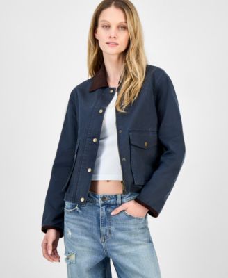 Juniors' Corduroy-Collar Barn Jacket