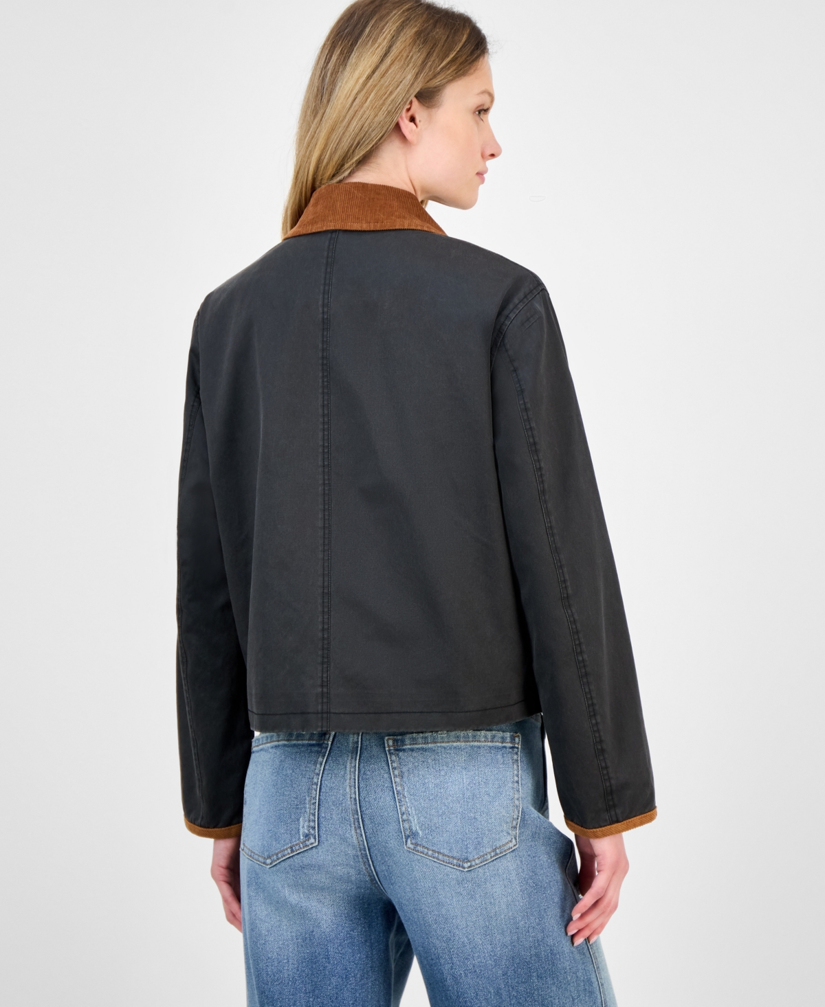 Coffeeshop Juniors' Corduroy-collar Barn Jacket In Black
