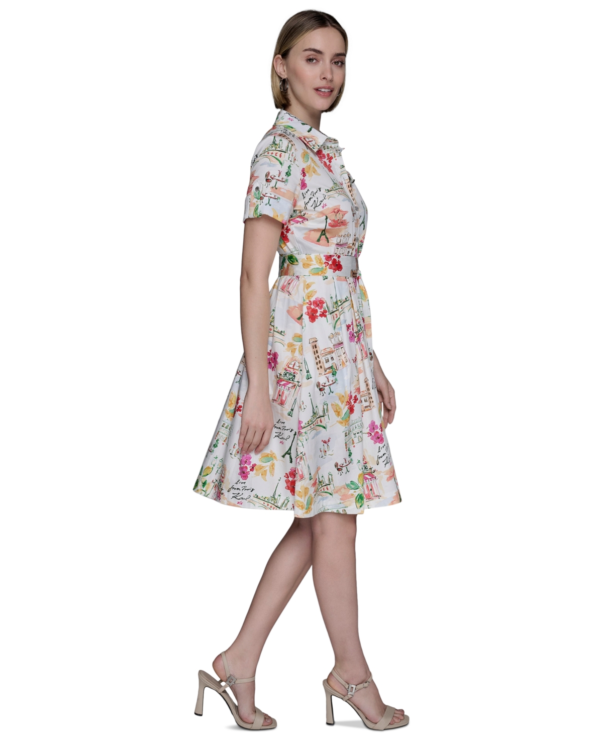 Karl Lagerfeld Womens Printed Cotton A Line Shirtdress 0 14p