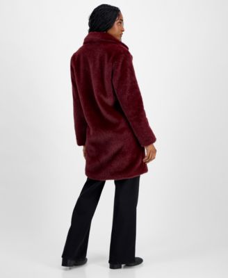 Juniors' Notched-Collar Faux-Fur Walker Coat
