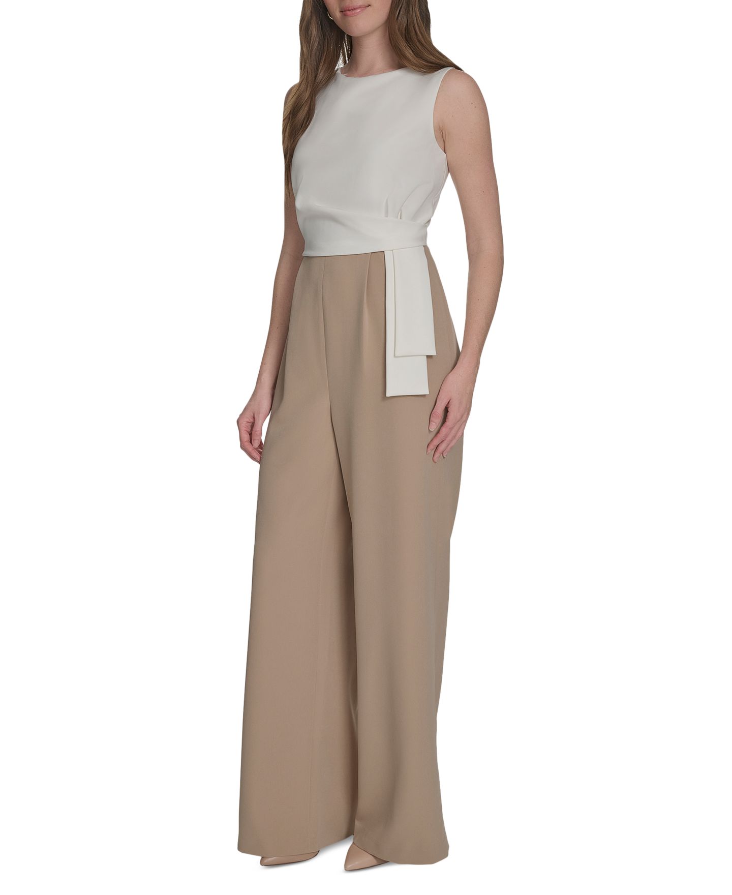 Женский комбинезон Tommy Hilfiger Sleeveless Side Drape Two-Tone Jumpsuit, цвет: Слоновая кость / Песочный — фото 2