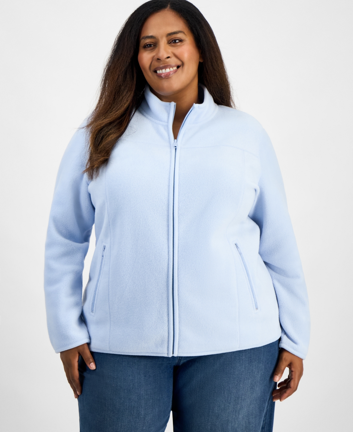 Style & Co Plus Size Solid Polar Fleece Zip-front Jacket, Exclusively At Macy's In Blue