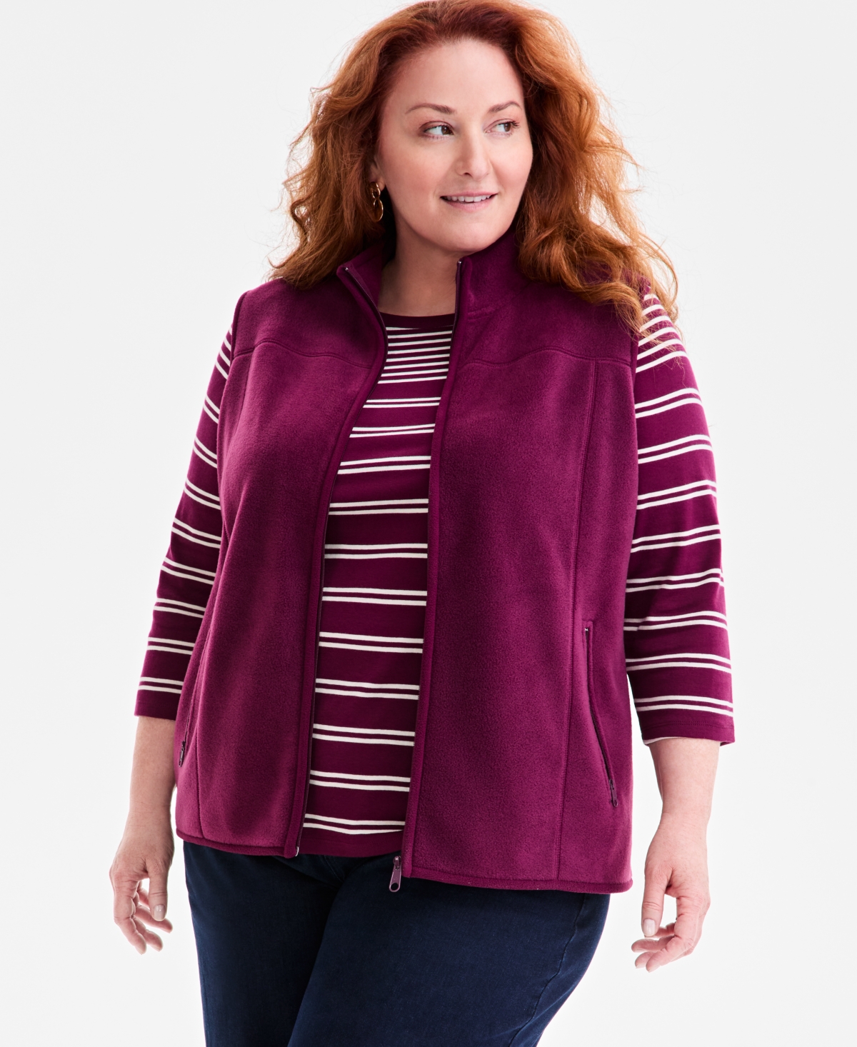 Style & Co Plus Size Solid Polar Fleece Vest, Exclusively At Macy's In Pink