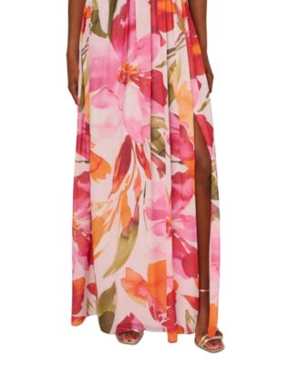 Petite Floral Chiffon Halter Gown