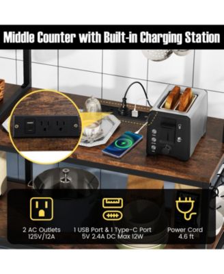 5-Tier Bakers Rack with Power Outlets and 10 S-Shaped Hooks – Multi-Functional Kitchen Storage with Electrical Access