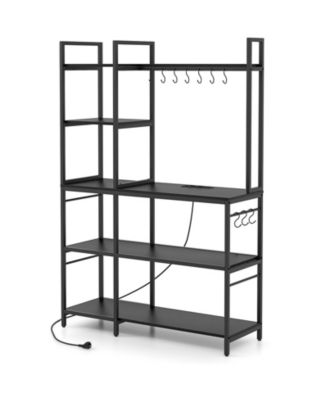 42"x14.5"x63" 5-Tier Metal Engineered Wood Power Outlets USB Hooks Anti-Tip Design Bakers Rack