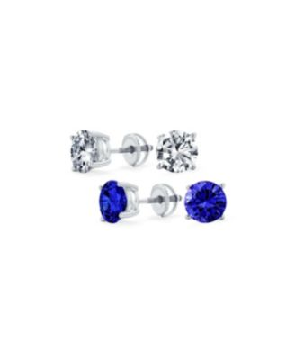 Set Of 2 Round Cz Stud Earrings Rose Gold Plated Sterling Silver Screw Back