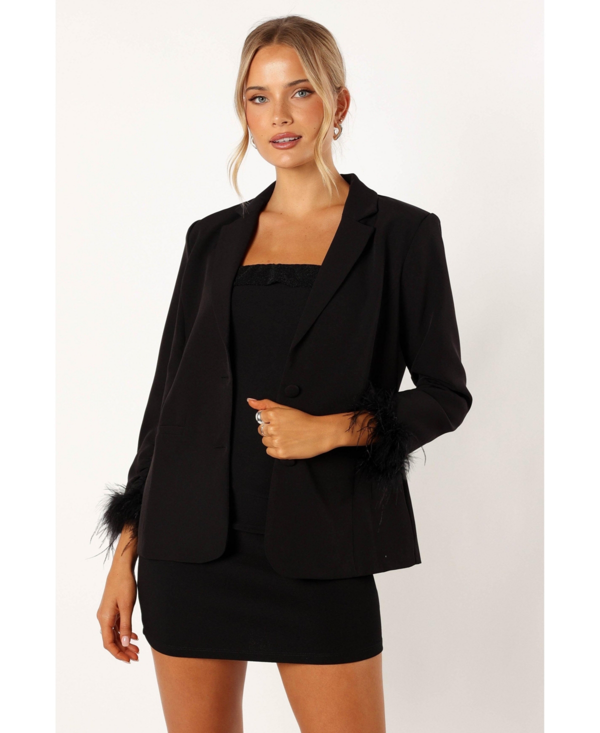 Women's Rosemary Faux Feather Sleeve Blazer - Black