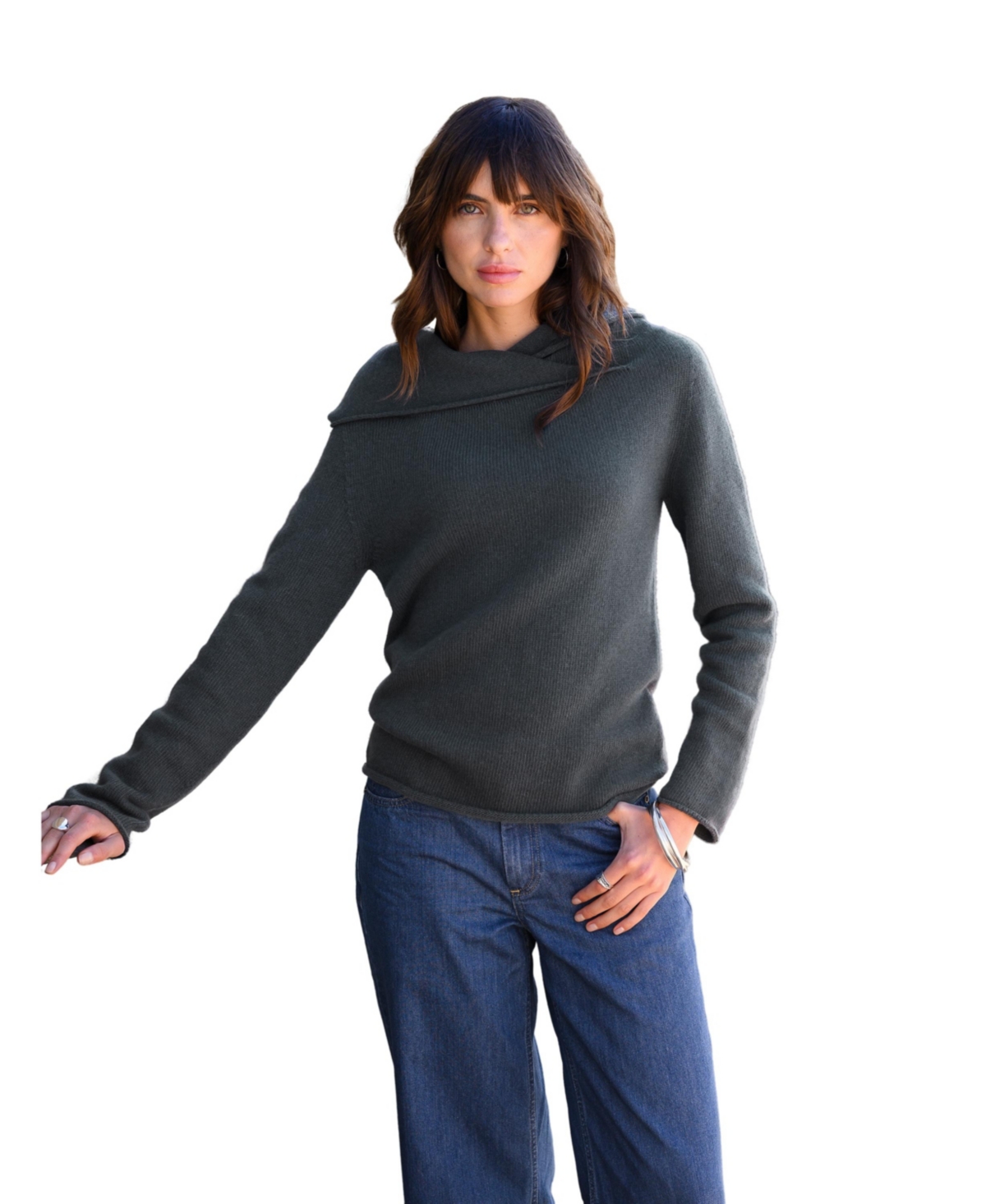 Women's Collared Slouch Sweater - Slate