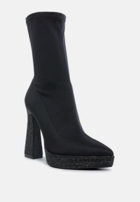 Womens Kasuti Lycra Rhinestone Detail Ankle Boots