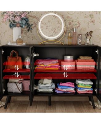 Nightstand with three cabinet doors, Side table with embossed pattern, wood end table, Bedside table for bedrooms, living rooms, offices