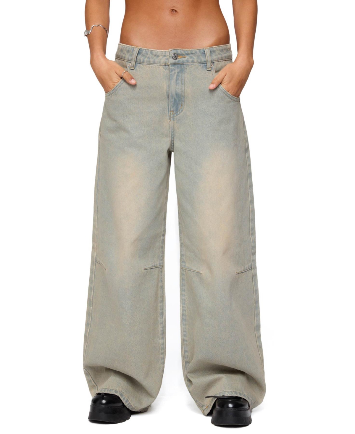 Edikted Women's Santi Low Rise Wide Leg Jeans - Light-blue