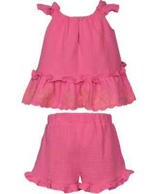 Baby Girls 2-Piece Embroidered Ruffle Top and Shorts Set