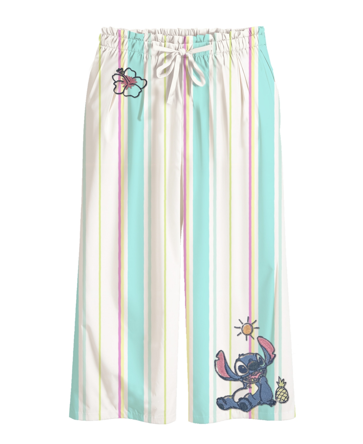 Disney Toddler And Little Girls 2-piece Stitch Embroidered Stripe Linen Top And Pant Set