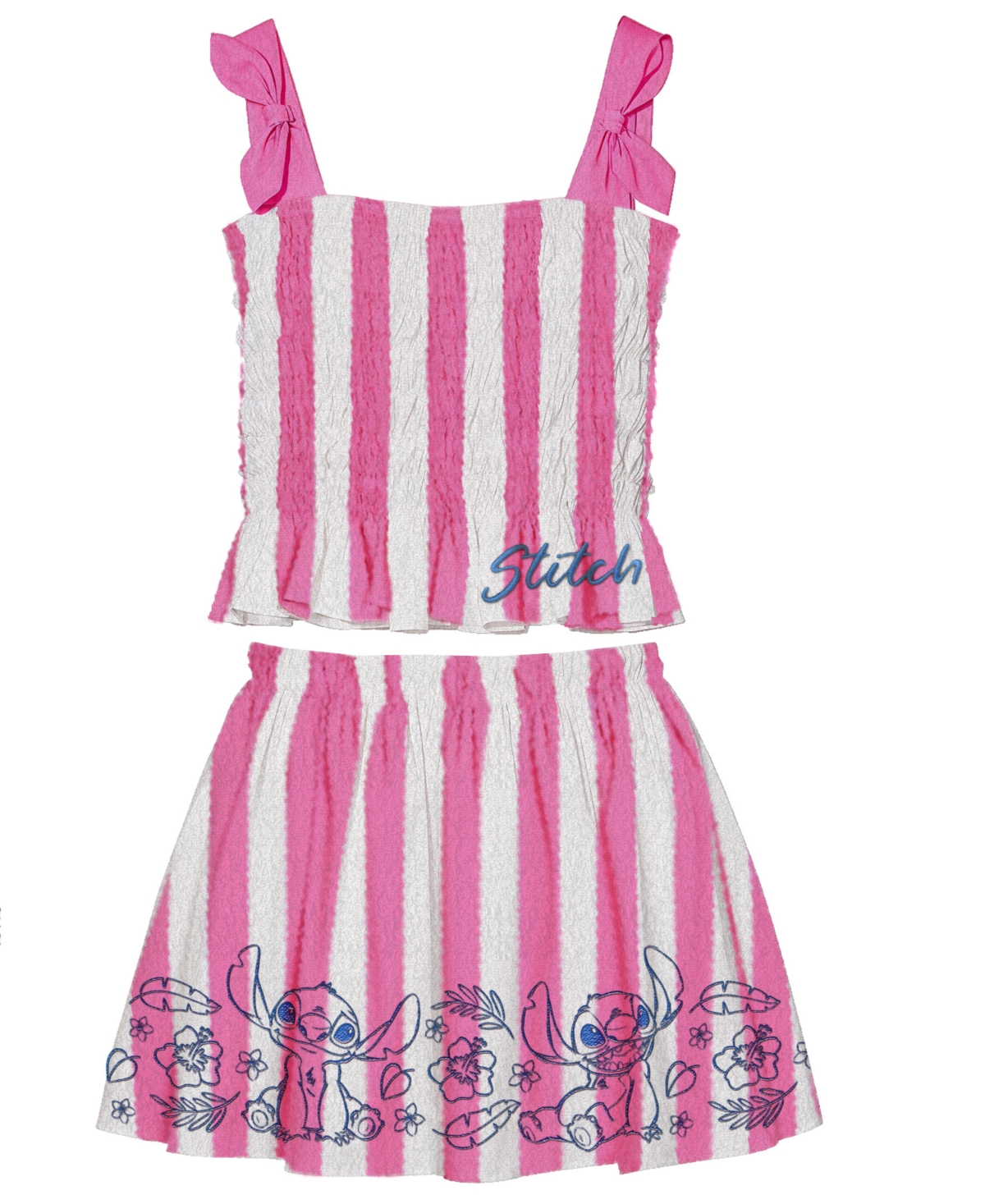 Disney Toddler And Little Girls 2-piece Stitch Embroidered Stripe Top And Skirt Set