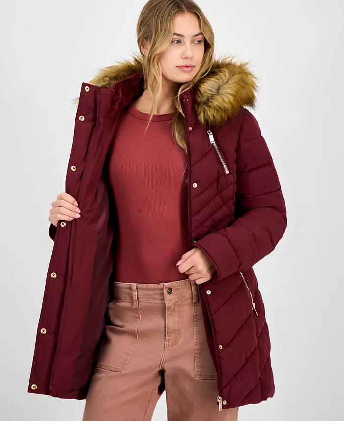 Juniors' Faux-Fur Hooded Puffer Coat - thumbnail 4