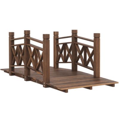 5 ft. Wood Garden Bridge with Safety Handrails Backyard Bridge,