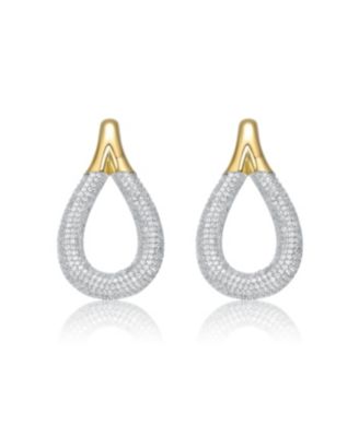 14K Gold Plated Cubic Zirconia Raindrop Front-Facing Mini-Hoop Earrings
