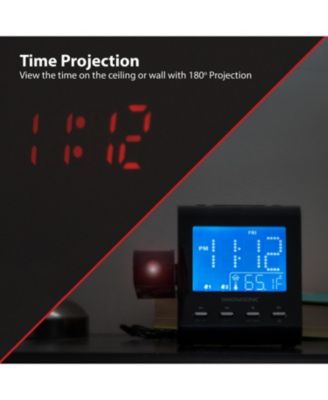 Projection Alarm Clock – AM/FM Radio, Auto Time Set, Dual Alarm, Temp/Date Display, Battery Backup, Bonus Aux Cable