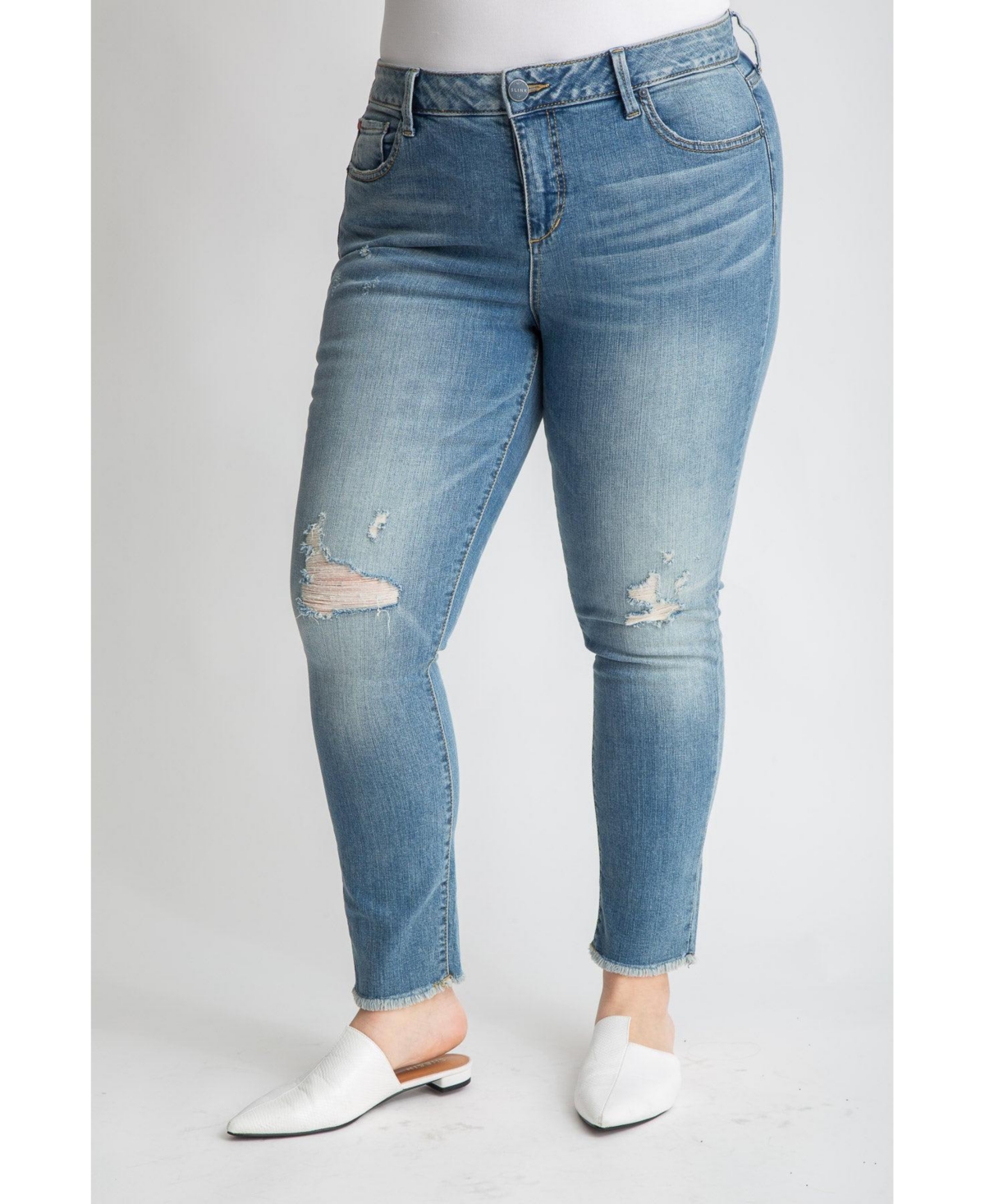 Plus Size Denim mid rise Ankle Skinny with Frayed Hem in 28" inseam - Claire