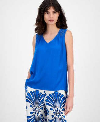 Women's V-Neck Sleeveless Lace-Shoulder Top