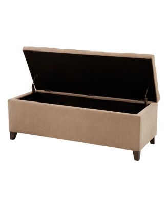 Tufted Upholstered Storage Bench with Button Top, Solid Wood Legs for Bedroom or Living Room, Hidden Blanket