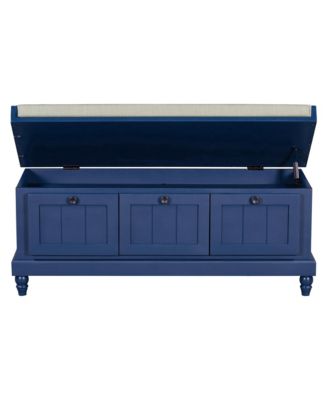 Classic Storage Bench with Cushioned Seat and Three Drawers for Entryway and Living Room