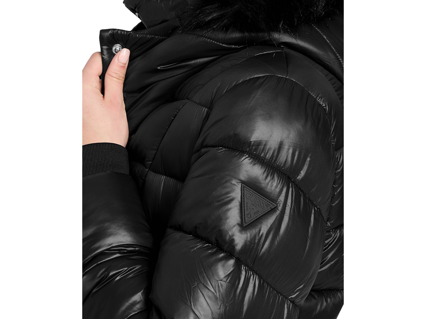 Женская куртка GUESS Faux-Fur Trim Hooded Maxi Puffer, цвет: Чёрный — фото 3