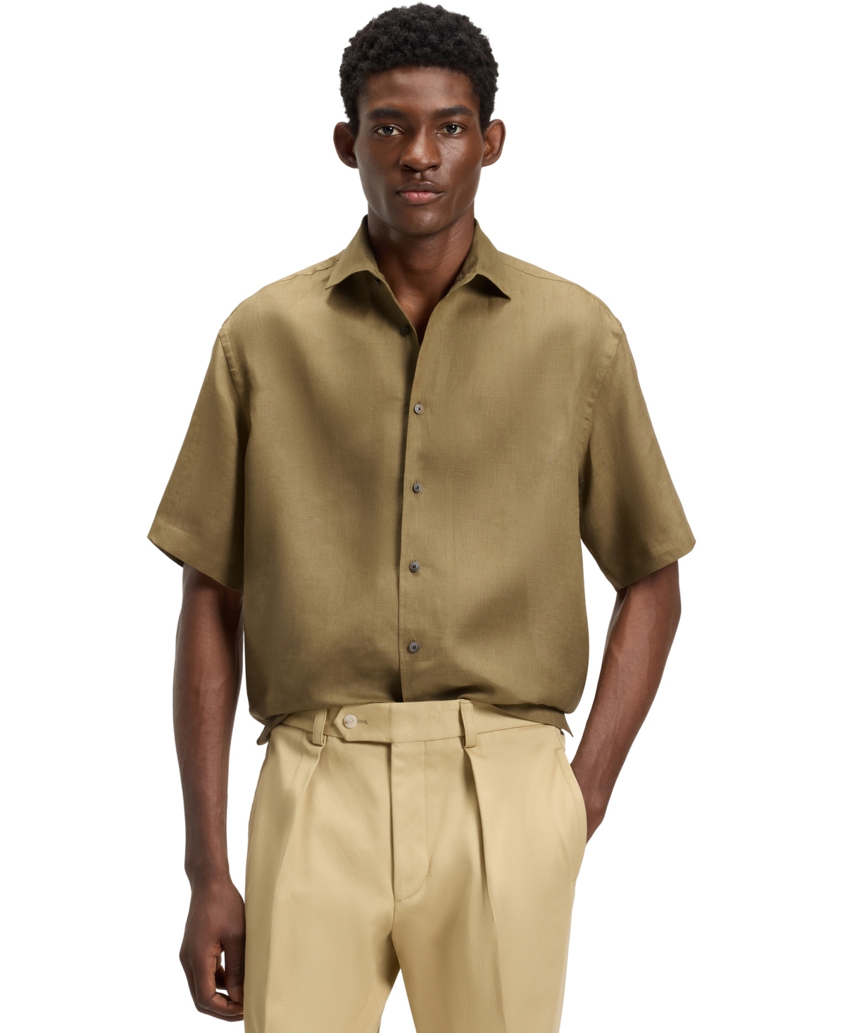 Hugo Boss Oversize-fit Shirt With Print In Nude