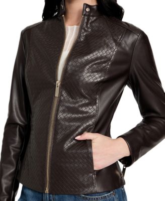 Women's Faux-Leather Basketweave Jacket