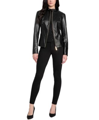 Women's Faux-Leather Basketweave Jacket