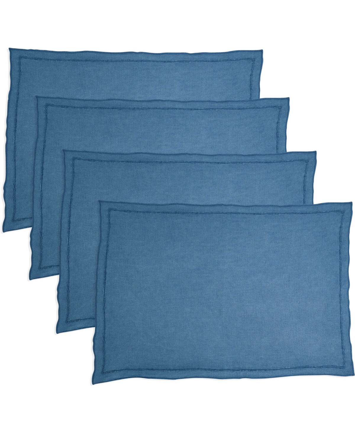 Saro Lifestyle Stonewashed Overlock Linen Edge Placemats, 14" X 20" In Navy Blue