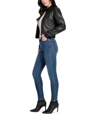 Women's Faux-Leather Zip-Front Bomber Jacket