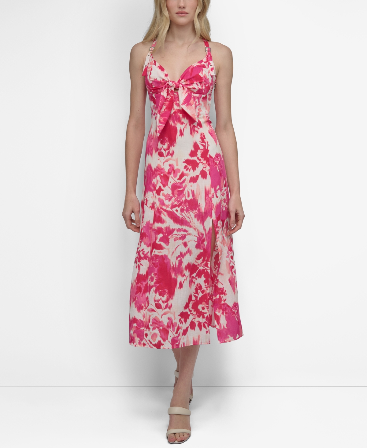 DKNY WOMEN'S BOW-FRONT BUCKLED-STRAP MIDI DRESS 