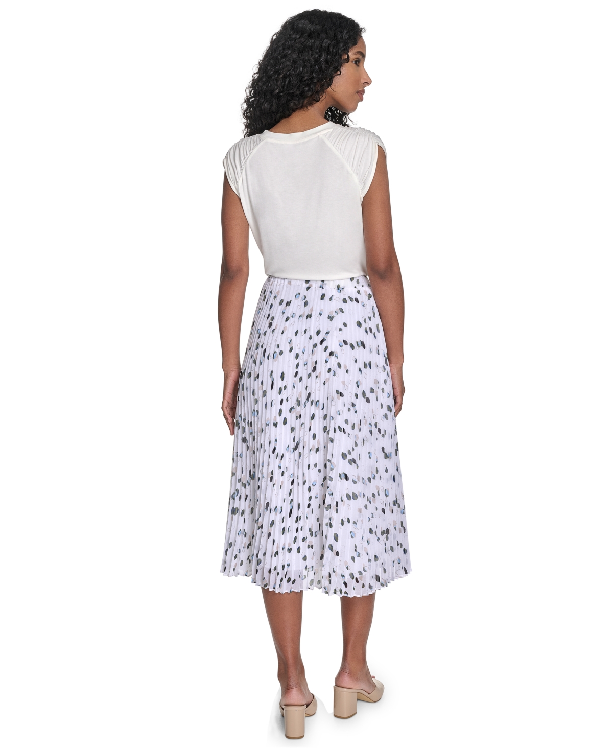 Calvin Klein Petite Dot-print Pleated Midi Skirt