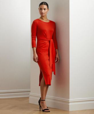 Lauren Ralph Lauren - Women's Tie-Front Cotton-Blend Crewneck Dress