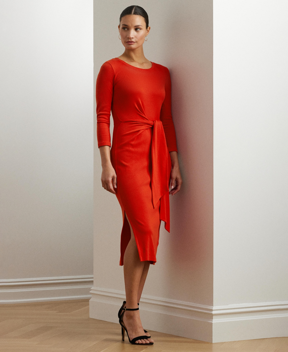 Lauren Ralph Women's Tie-Front Cotton-Blend Crewneck Dress