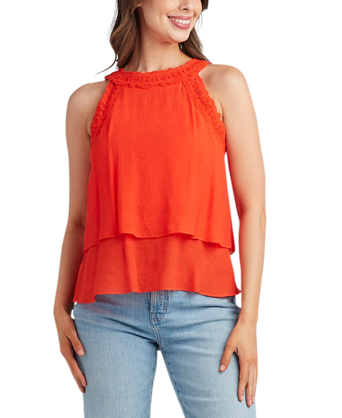 Juniors' Gauzy Textured Halter Top - Hibiscus