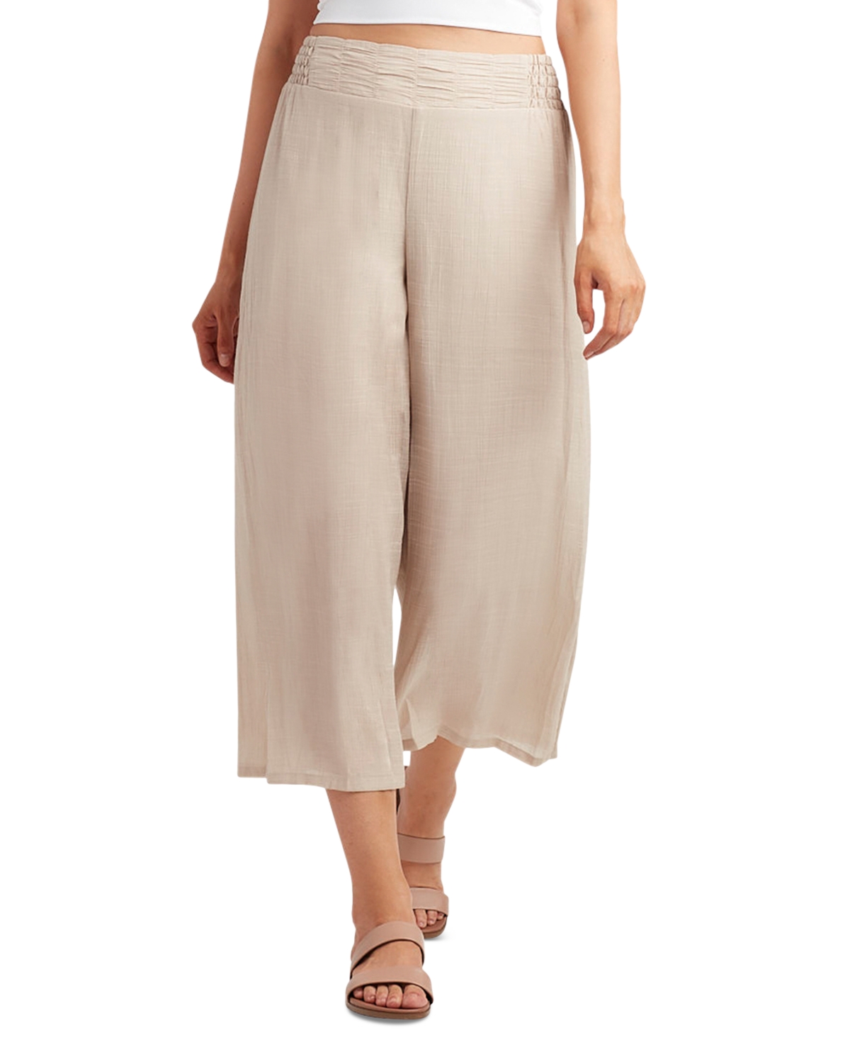 Juniors' Gauzy Textured Wide-Leg Pants - Sand