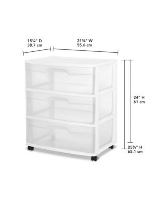 Sterilite At Home 3 Drawer Wide Storage Cart Container with Casters (3 Pack)
