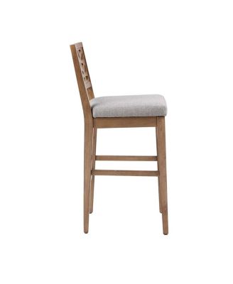 Set of 1 Counter Height Stool with Upholstered Seat, Cracked Ice Back Oak Veneer for Kitchen Island or Dining Room