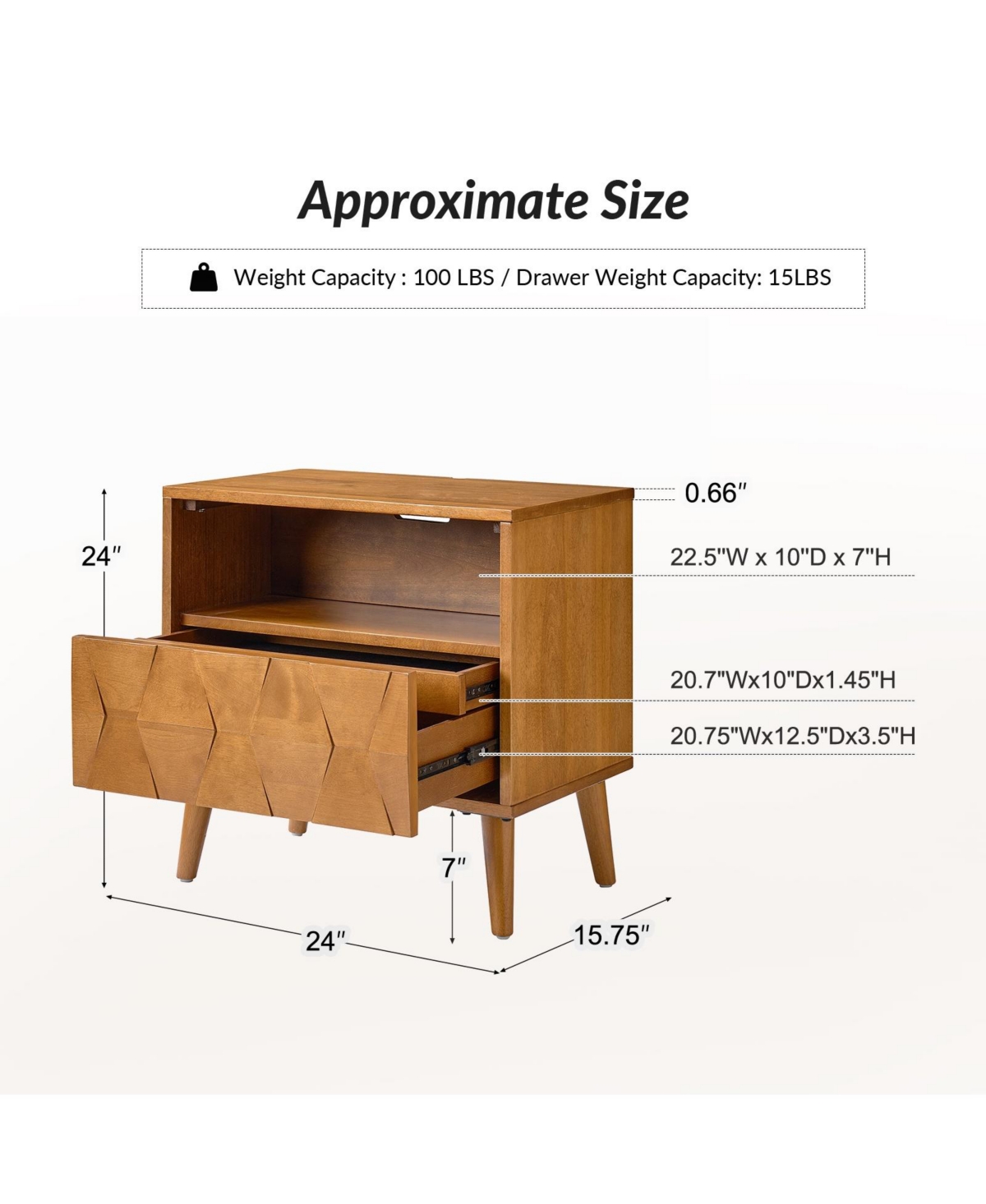 Zenaida Mid-century Modern Nightstand with Charging Ports and Hidden Drawer