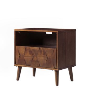 Zenaida Mid-century Modern Nightstand with Charging Ports and Hidden Drawer