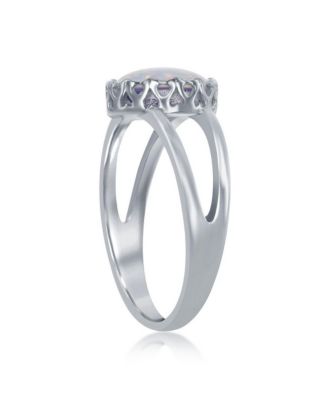 Sterling Silver Round White Inlay Synthetic Opal Open Band Ring