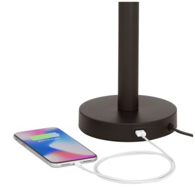 Bernie Industrial Table Lamps 25" High Set of 2 Rich Bronze with USB Charging Port Tan Drum Shade for Bedroom Living Room Bedside