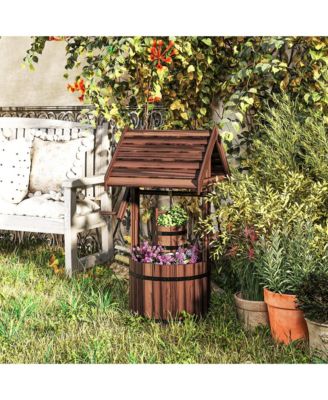 Wishing Well Planter with Bucket, Wooden Wishing Well,