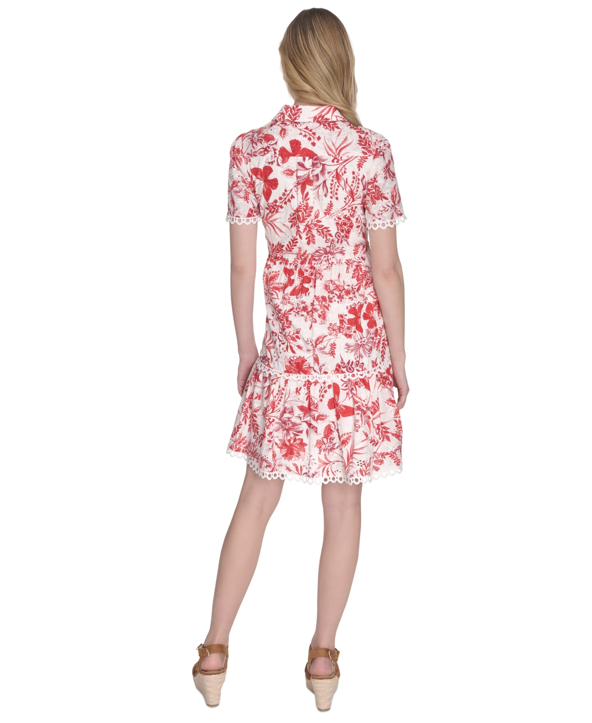 ELIZA J WOMEN'S PRINTED BUTTON-FRONT SHORT-SLEEVE COTTON DRESS 