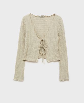 Women's Cotton Texture Ties Cardigan Sweater