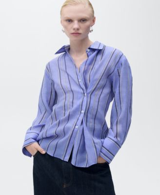 MANGO - Women's Multi-Position Closure Striped Shirt