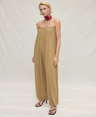 MANGO - Women's Puffed Hem Strapless Jumpsuit